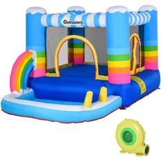 Jumping Toys OutSunny Rainbow Bouncy Castle & Pool House Inflatable Trampoline