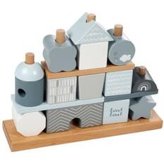 Label Label Casetta Blocchi Impilabili in Legno Azzurro