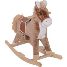 Baby ride on Homcom Plush Ride On Baby Rocking Horse, Brown
