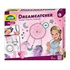 Plastikspielzeug Bastelkisten Lena 42699 Dreamcatcher Craft Set, Complete Set for Dream Catcher Craft with Metal Ring, Coloured Paper Cord, Glue, Thread, Feathers and Pendants Cloud, Moon and Star, Set for Children from 6 Years