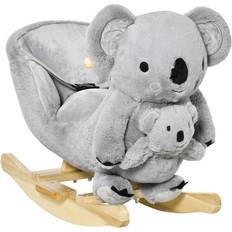 Homcom Kids Plush Ride-On Rocking Horse Koala-shaped Toy w/ Gloved Doll Grey