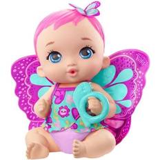 Docka med blöja Mattel My Garden Baby Baby Pink Butterfly Drinks and Pisses 30 cm, återanvändbar blöja, outfit, avtagbara vingar Babydocka Från 2 år