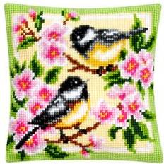 Vervaco Broderikit Kudde Fåglar i körsbärsblomster
