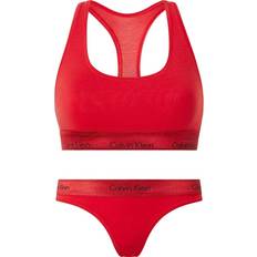 Dame - Elastan / Lycra / Spandex Undertøysett Calvin Klein Modern Cotton Bralette And Thong Set - Rustic Red Metallic