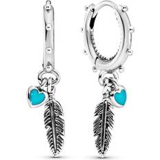 Pandora Enamel Earrings Pandora Feather Hoop Earrings - Silver/Turquoise