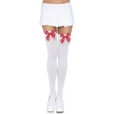 Leg Avenue NYLON THIGH HIGHS WITH BOW WHITE RED