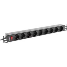 Sähkötarvikkeet Lanberg PDU-09F-0300-BK Överspänningsskydd (kan monteras i rack) Växelström 220-250 V 4000 Watt 1-fas utgångskontakter: 9 1U 19" 3 m