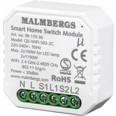 Malmbergs wifi Malmbergs WI-FI smart modul on/off 2-Kanal/kroneafbryder 2X1150W/2X150W LED