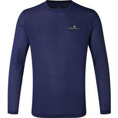 Ronhill Tech Long Sleeve Running T-shirt - Deep Navy Marl/Citrus