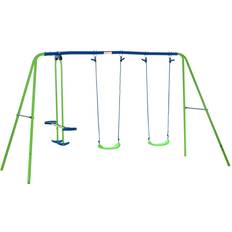 Metal 2 Swings & Seesaw Set Height Adjustable Outdoor Play Set
