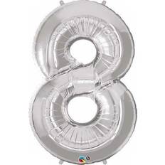 Sølv Talballoner PartyDeco Foil Balloon Number 8 86cm Silver