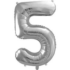 Sølv Talballoner PartyDeco Foil Balloon Number 5 86cm Silver