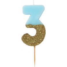 Blu Decorazioni per torte Talking Tables Blue Number 3 Birthday Candle with Gold Glitter Decorazione per torta