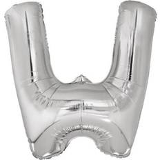 W Bogstavballoner Amscan 9909572 9909572-Silver Letter W SuperShape Foil Balloon-44, Silver