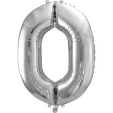 Sølv Talballoner PartyDeco Foil Balloon Number 0 86cm Silver