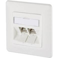 Ethernet, Data & Phone Outlets på tilbud Metz Connect 130B12D21002-E Netværksstikdåse Planforsænket Indsats med centralplade og ramme CAT 6A 2 porte Klar hvid