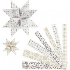 Stjernestrimler, L: 44 78 cm, diam. 6,5 11,5 cm, B: 15 25 mm, guld, hvid, 48 strimler/ 1 pk
