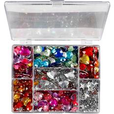 Sølv Håndtverk Creativ Company Rhinestones in Display Box, Rounds. stars. hearts, D: 6 7 9 10 11 12 14 16 mm, blue, pink, silver, 300 pc/ 1 pack