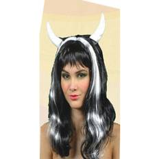 Hvit Parykker Th3 Party Wigs Brunette Horns Black and white