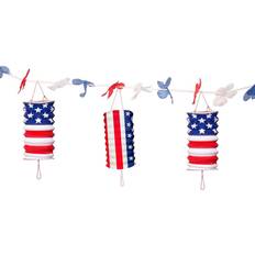 Articoli per Feste Vegaoo USA Party Lantern Garland 360cm, Blue Red and White Concertina Style Lanterns on 3.6 metre decorated cord