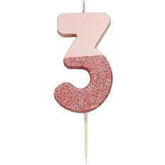 Talking Tables Rose Gold Glitter Number 3 Candle Kakepynt