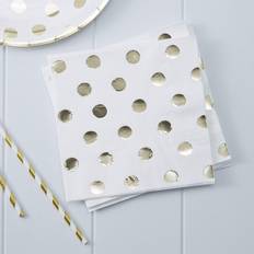 Ginger Ray Servetter Polka Dot Vita & Guld