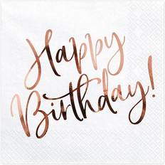 PartyDeco Lot de 20 serviettes en papier rose gold Happy Birthday 33 x 33 cm