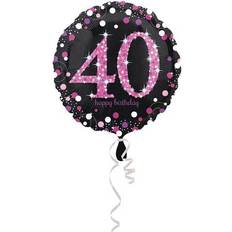 Feest Ballonnen met Tekst & Thema Amscan FolieBallon 40 jaar happy birthday pink 43cm