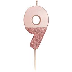 Talking Tables Rose Gold Glitter Number 9 Candle Kagedekoration