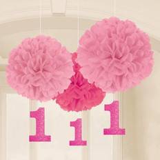 Pompons Amscan D Corations Moelleuses Avec Pendentifs Rose 180028