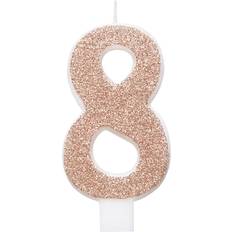 Unique Party Kagelys 8 År Lys Rose Gold Glitter Pink Gold