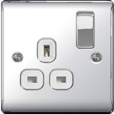 Silver Wall Outlets BG Chrome 13a Switched Socket 1 Gang NPC21W-01