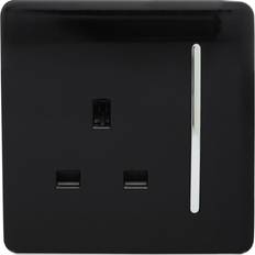 Black Wall Outlets Trendi 1 Gang 13 Amp Switched Socket Black