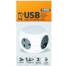3G 1.4m Cube Socket with USB Ports White