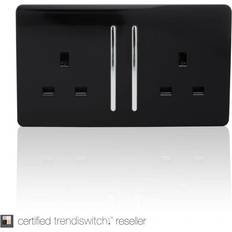 Trendi Switch Trendi 2 Gang 13 Amp Switched Socket Long Rocker Black