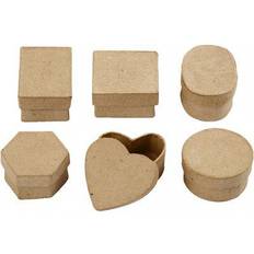 Brown Crafts Mini Boxes, H: 3 cm, D: 4-6 cm, 6 pc/ 1 pack