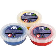 Gul Modellervoks Silk Clay blå, rød, gul, 3x14 g/ 1 pk