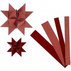 Paper Star Strips, L: 44 78 cm, D: 6,5 11,5 cm, W: 15 25 mm, glitter,varnish, red, 40 strips/ 1 pack