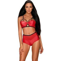 Sexiga underkläder Sexleksaker Obsessive Leatheria 2-pcs Set Red Sexiga underkläder S/M