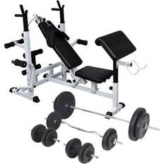 Weight set with bench vidaXL Weight Bench With Weight Rack Barbell And Dumbbell Set 90 kg