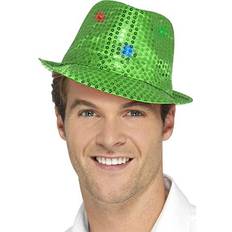 Cheap Hats Fancy Dress Smiffys Light Up Sequin Trilby Hat Green