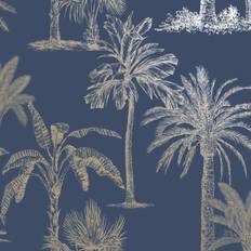 Papier peint Papiers peints Dutch Wallcoverings Papier Peint Arbres Tropicaux Bleu et Argenté Décoratif