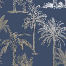 Navy blue and silver wallpaper Dutch Wallcoverings Wallpaper Tropical Trees Navy Blue and Silver
