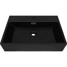 vidaXL Lavandino Con Foro Rubinetto In Ceramica Nero 76x42.5x14.5 cm