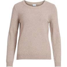 Vila Tops Vila Ril Round Neck Knitted Pullover - Beige/Natural Melange