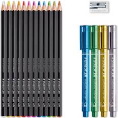 Staedtler Coloured Pencils Staedtler Design Journey Black & White Set of Soft Coloured Pencils, Metallic Markers and Sharpener