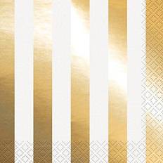 Folie Papirservietter Unique Party 32312 Foil Gold Striped Paper Napkins 16-pack