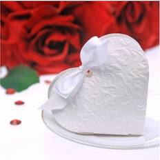 PartyDeco Boites À Dragées En Carton Cœur Blanc 10 x 9 x 3 cm