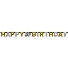 Amscan 30th Happy Birthday Letter Banner Glittery Gold-2.14m x 17cm-1 Pc