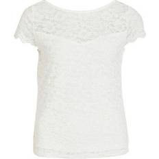 Vila Kalila Lace Cap Sleeve Top - White/Cloud Dancer